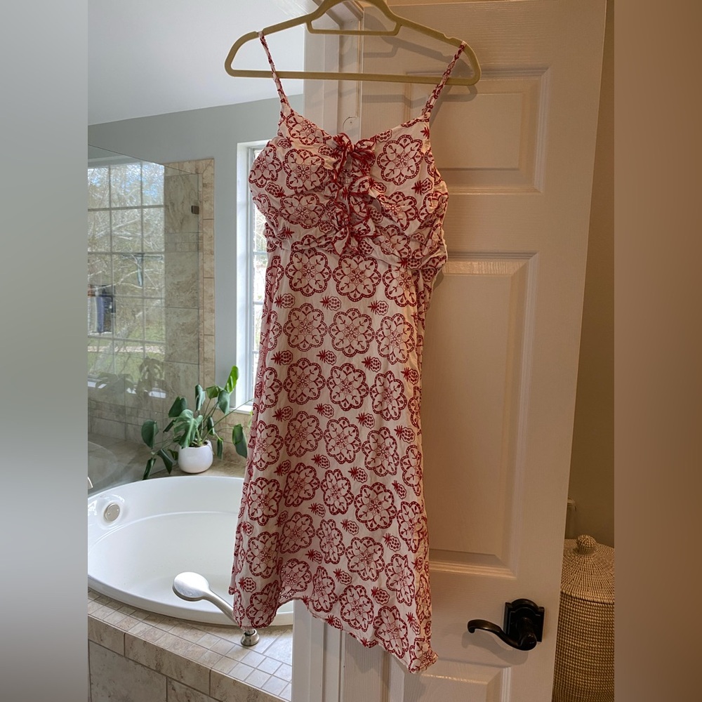 Red and White Floral Sundress Midi